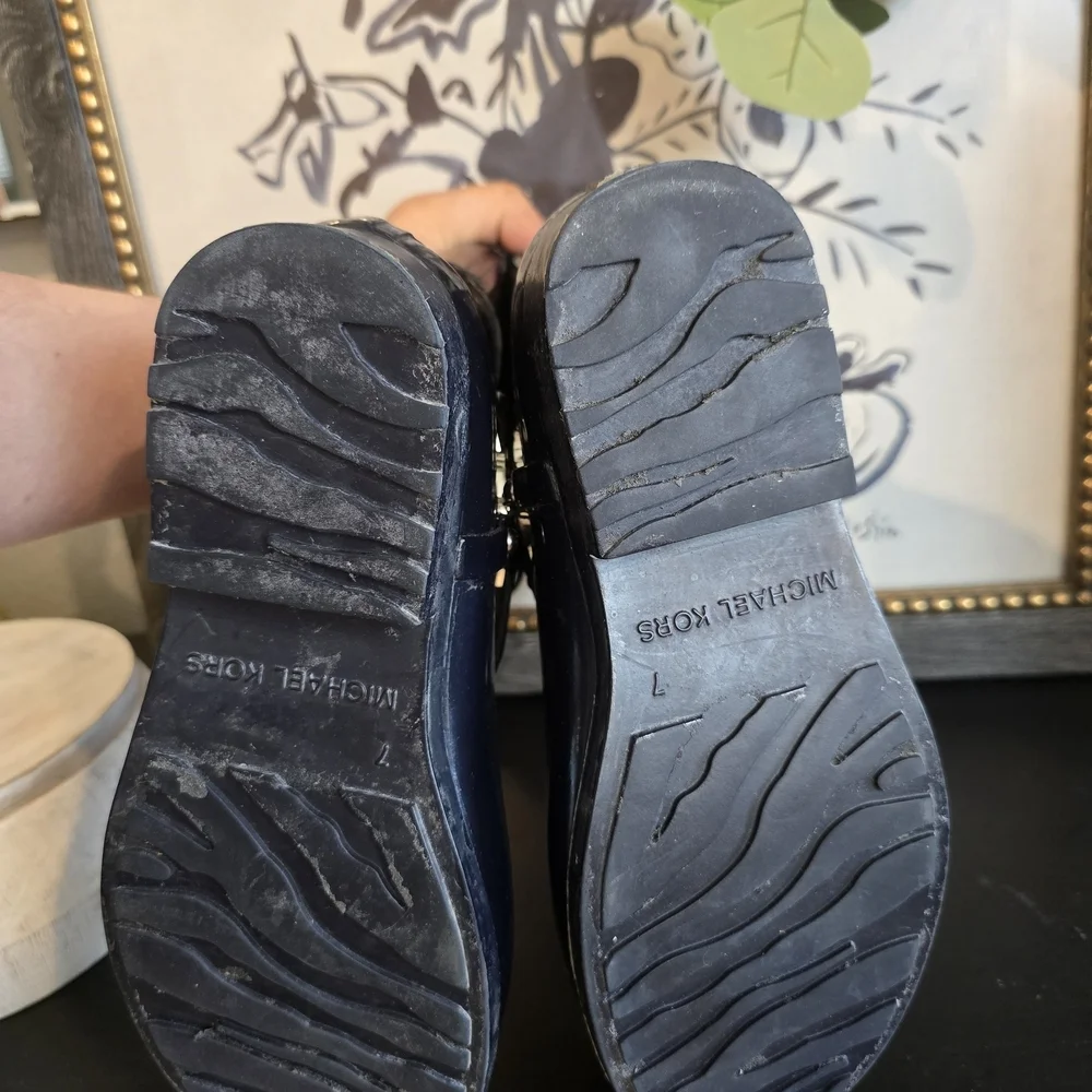 MICHAEL KORS FULTON ICONIC LOGO HARNESS NAVY BLUE SHORT RAIN BOOTS